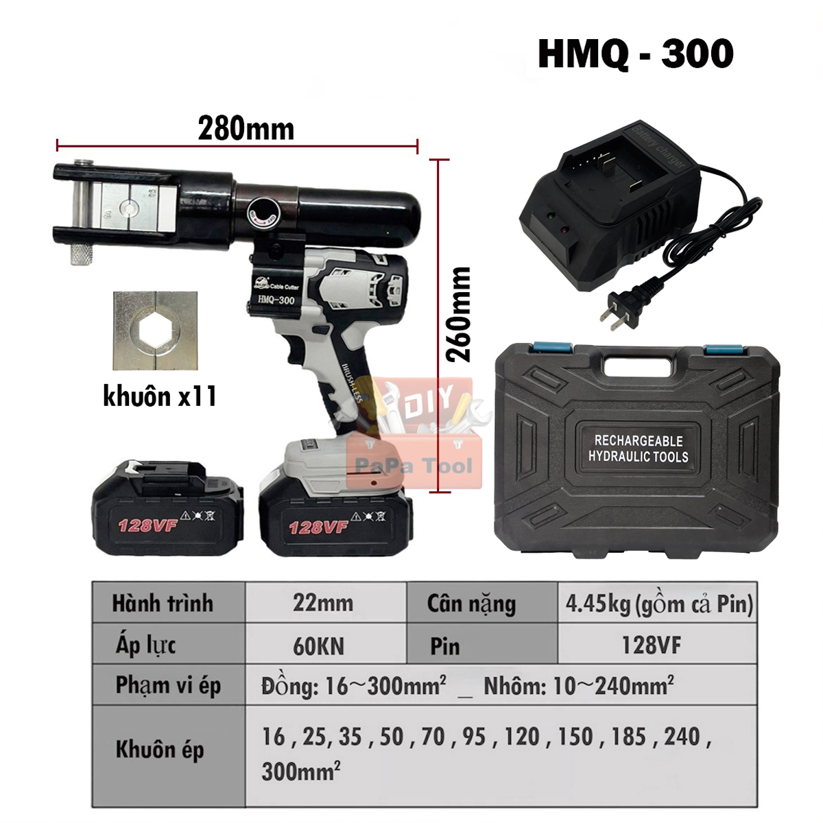 Kìm ép cos thủy lực dùng Pin HMQ-300