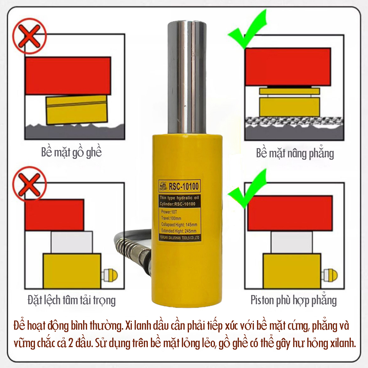 Kích thủy lực 1 chiều 10 tấn Dalushan RSC-10100 hành trình 100mm