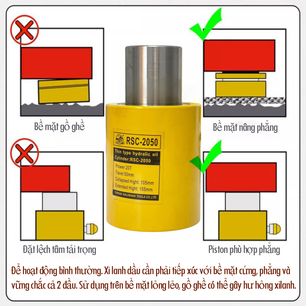 Kích thủy lực 1 chiều 20 tấn hành trình 50mm dalushan RSC-2050