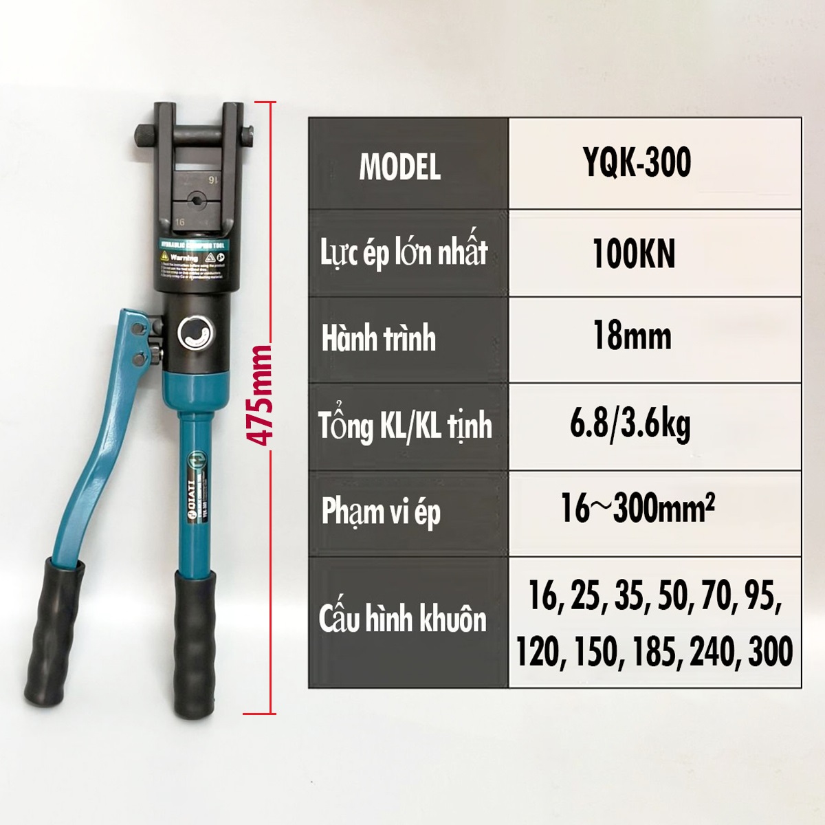 Kìm bấm cos thủy lực Qiati YQK-300